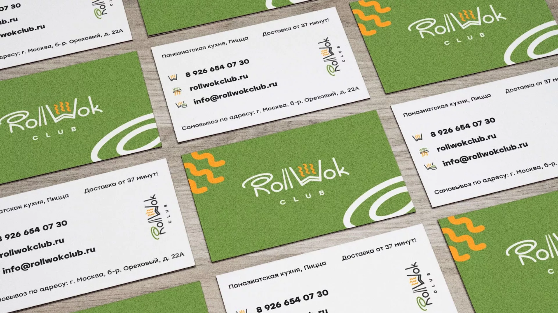 Разработка дизайна визиток суши-бара «Roll Wok Club» в Ейске